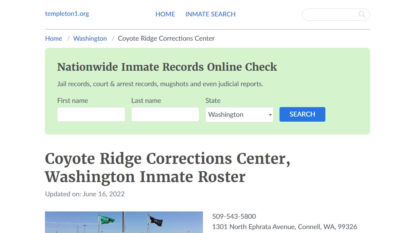 Coyote Ridge Corrections Center, Washington Inmate Roster - Templeton